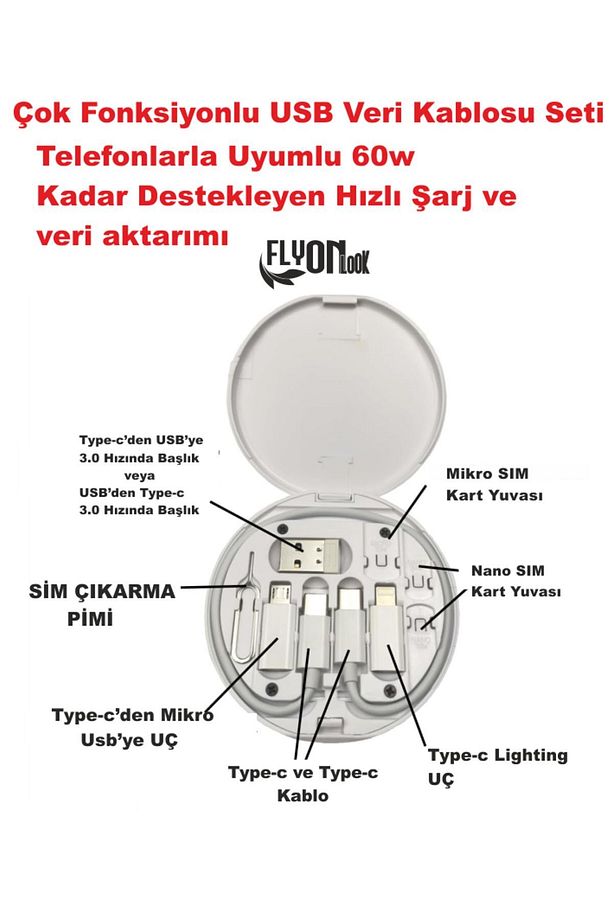 Çoklu Şarj Kablo ve Veri Aktarım Seti iPhone iPad Samsung Android PC Bilgisayar Tablet  Bilgisayar - 3