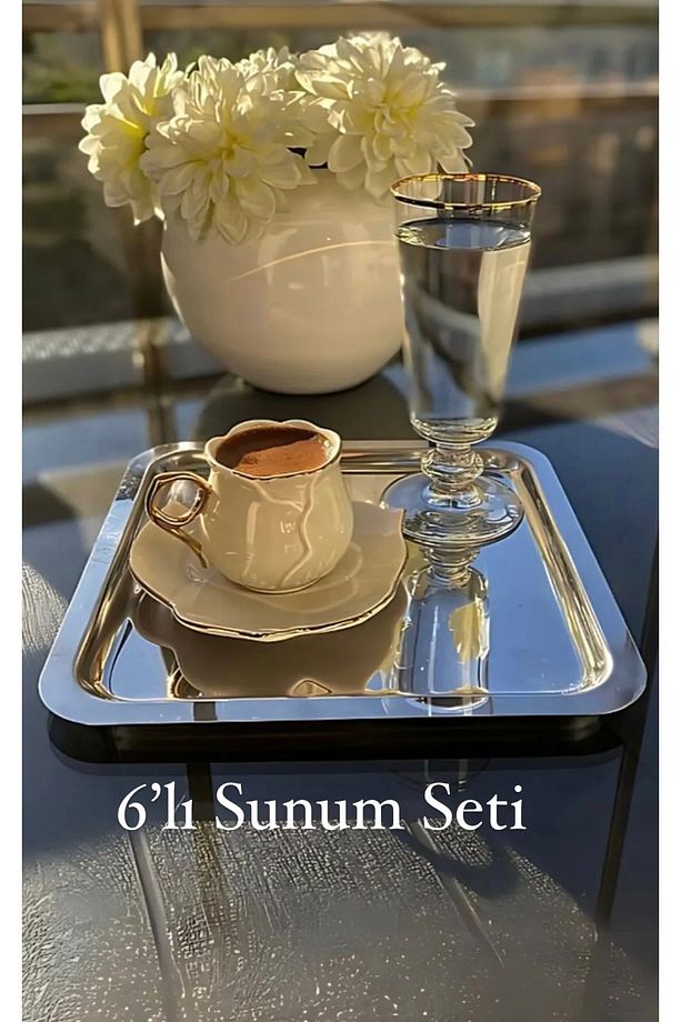 Servis Tepsisi Krom Paslanmaz Çelik Kare Sunum Tepsisi 6’ lı Set - 1