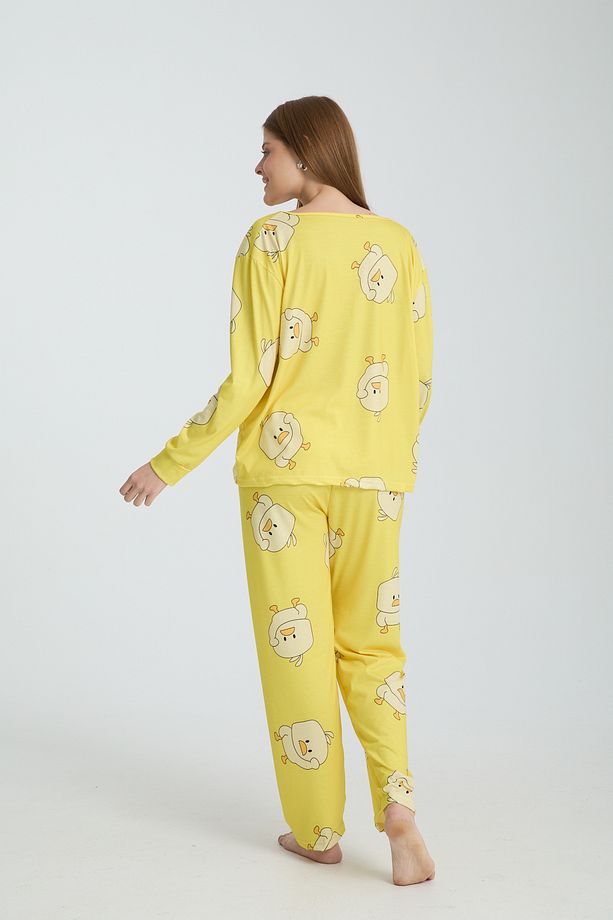 Rasa Sarı Pijama Takımı 3 Parça Alt Üst Bere Uzun Süper Soft Fnm - 8