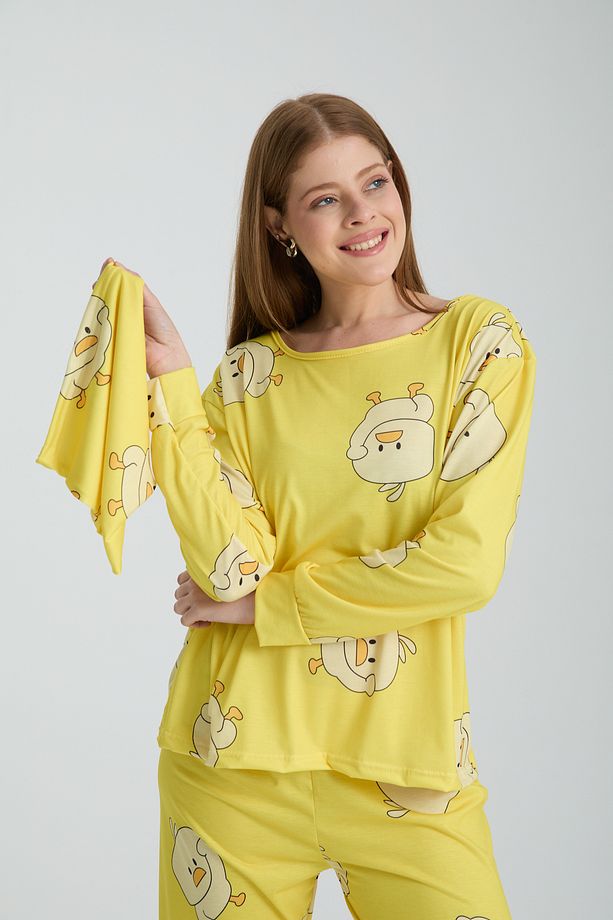 Rasa Sarı Pijama Takımı 3 Parça Alt Üst Bere Uzun Süper Soft Fnm - 5