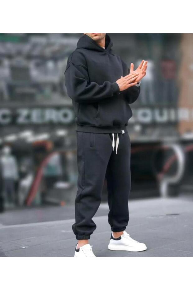 طقم بدلة رياضية سوداء ناعمة بخيطين - 2