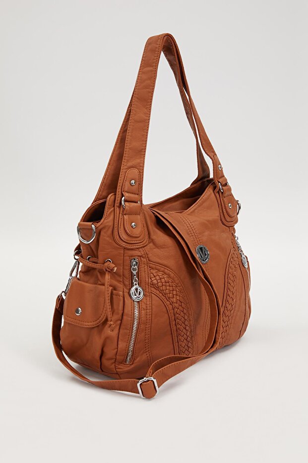 حقيبة كتف بنمط زجاجي برتقالي - 1