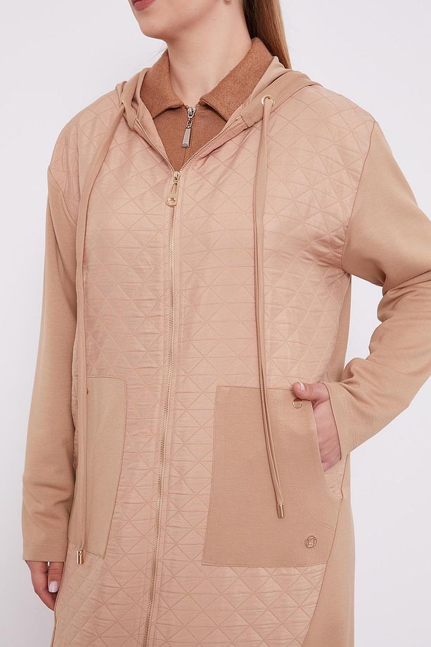 Camel Kapüşonlu Kapitone Kap - 6