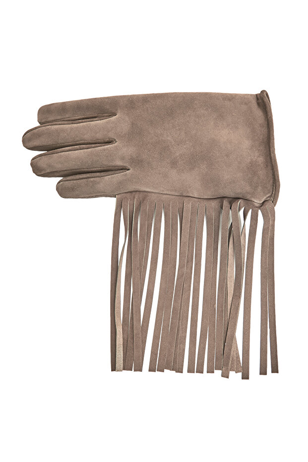 Bej Kadın Püsküllü Süet Eldiven - 1