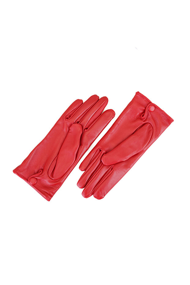 Kırmızı Kadın Deri Eldiven - 3