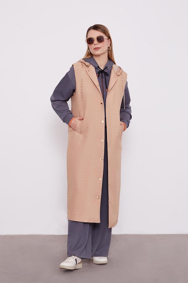 Camel Taş Zincirli Kapitone Yelek - 2