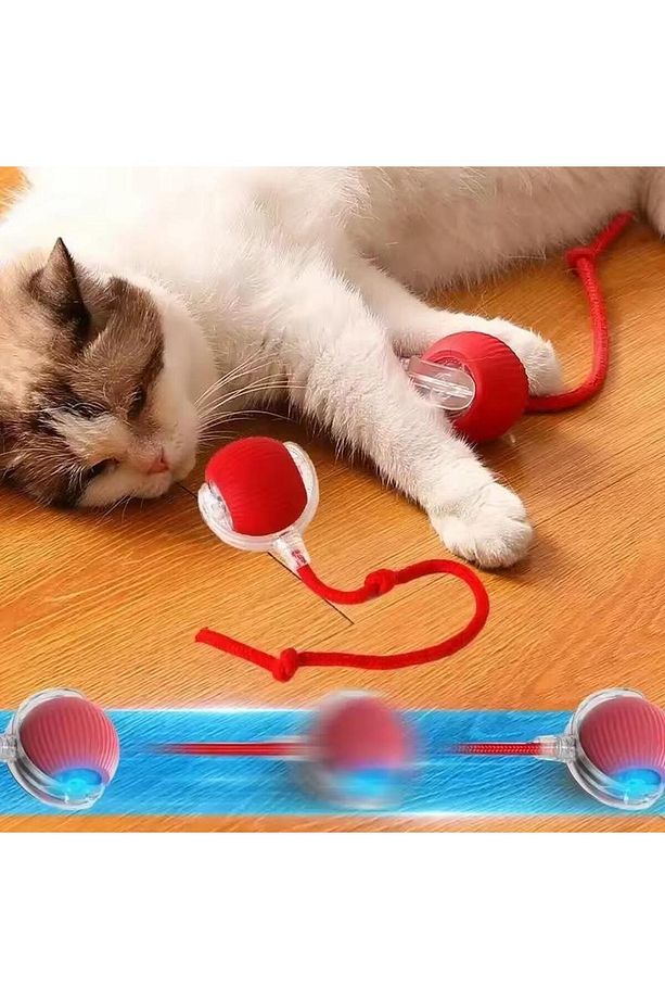 Akıllı Kedi Oyuncağı, USB Şarjlı, LED Işıklı, 3 Modlu, Otomatik Yuvarlanan Top - 4