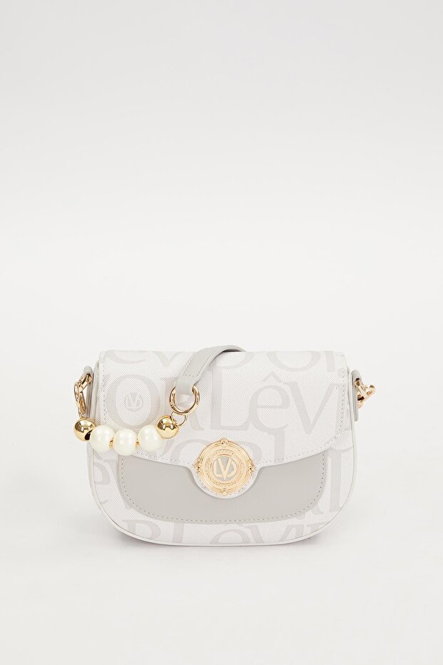 White Fabric Textured Shoulder Bag
