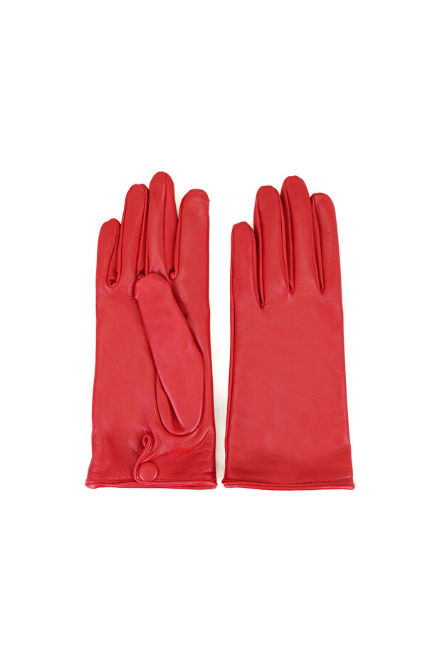 Kırmızı Kadın Deri Eldiven - 2
