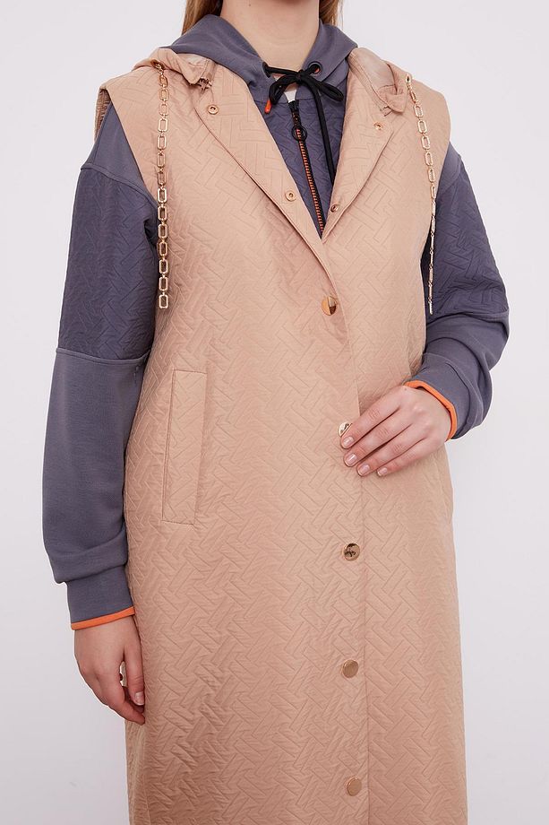 Camel Taş Zincirli Kapitone Yelek - 6