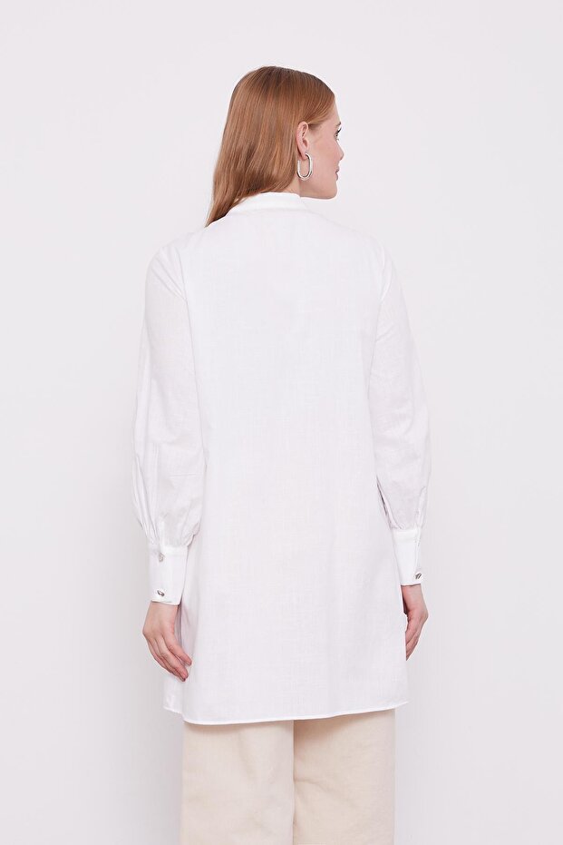 Beyaz Piliseli Melanj Gömlek - 7