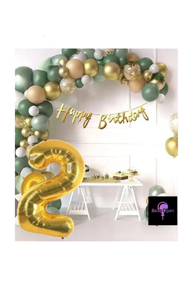 50 Pieces Balloon Luxury Pink Mold Green Gold 2 Years Balloon Set