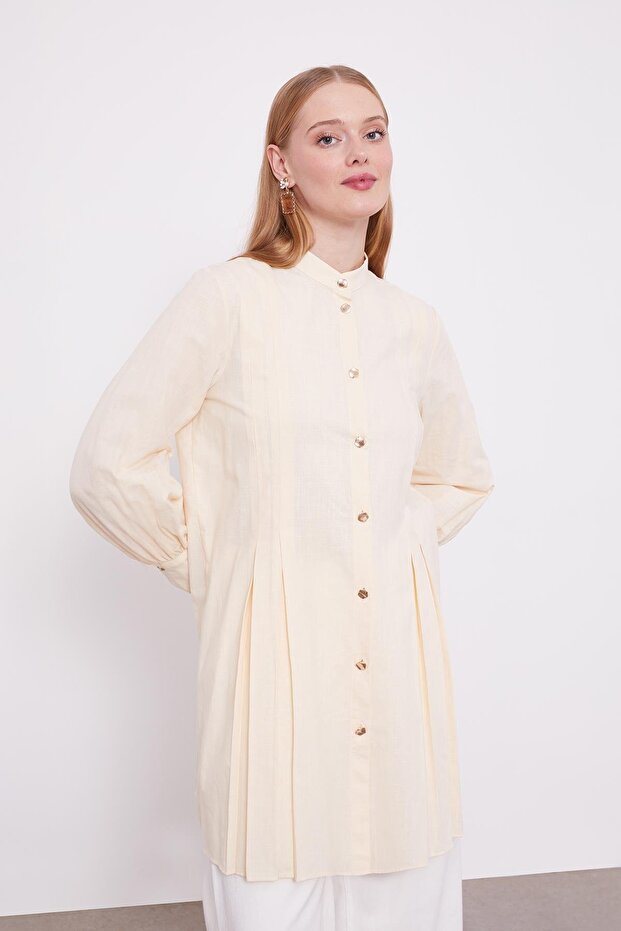 Bej Piliseli Melanj Gömlek - 2