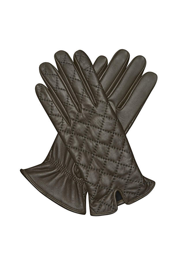 Haki Kadın Kapitone Deri Eldiven - 1