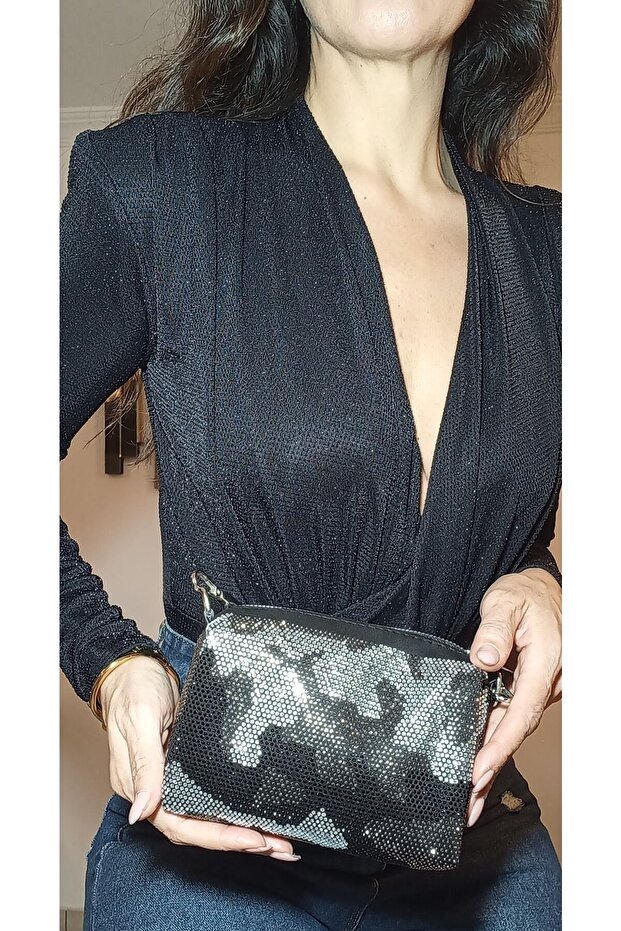 Simli Kruvaze Bluz - 1