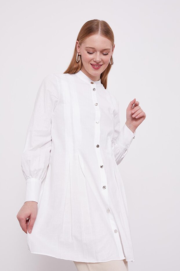 Beyaz Piliseli Melanj Gömlek - 1