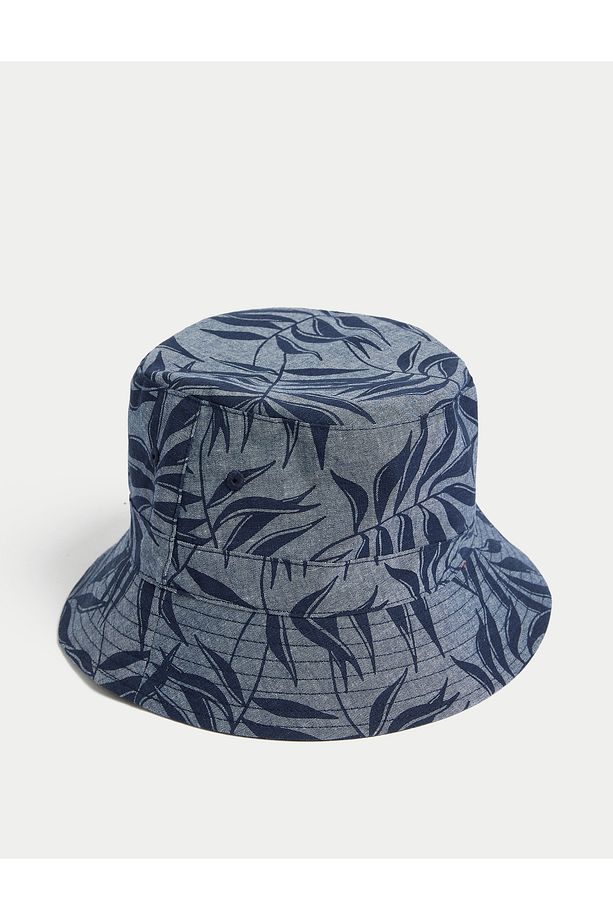 Saf Pamuklu Desenli Bucket Şapka - 1