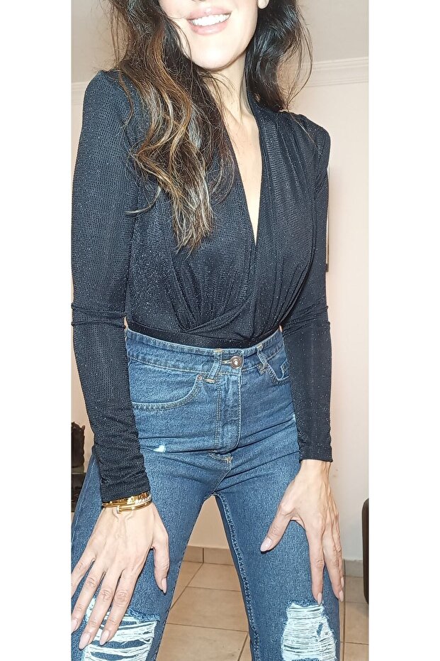 Simli Kruvaze Bluz - 2