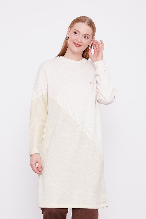 Krem Simli Triko Tunik - 1