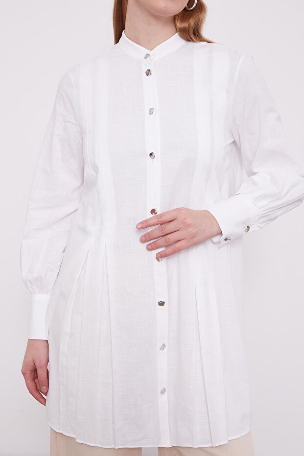 Beyaz Piliseli Melanj Gömlek - 5