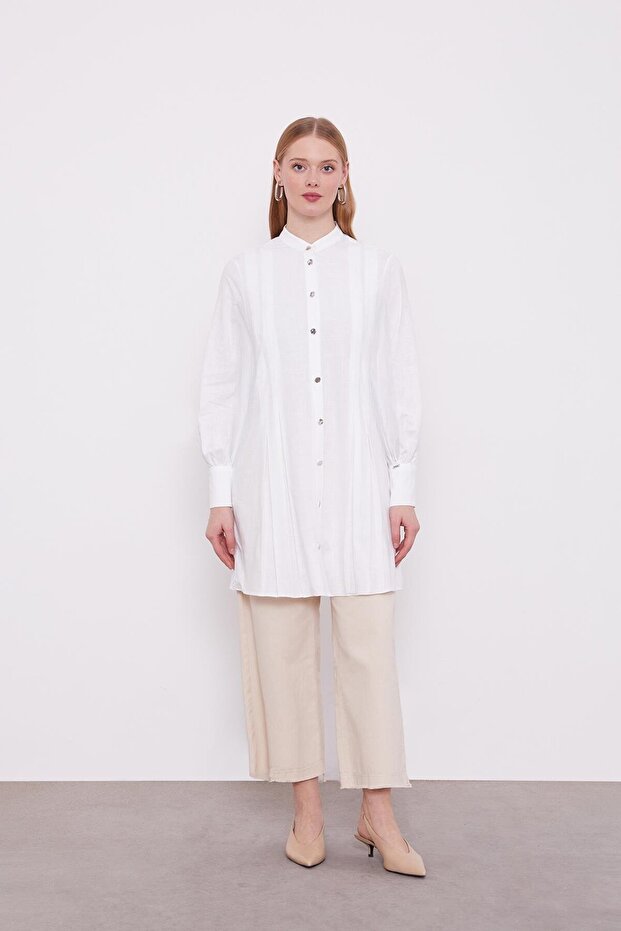 Beyaz Piliseli Melanj Gömlek - 3