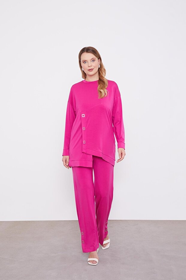 طقم مزدوج قطع غير متماثل باللون الفوشيا - 1