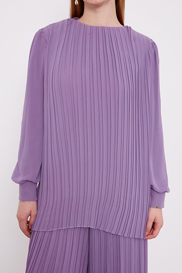 Lila Piliseli Şifon İkili Takım - 5