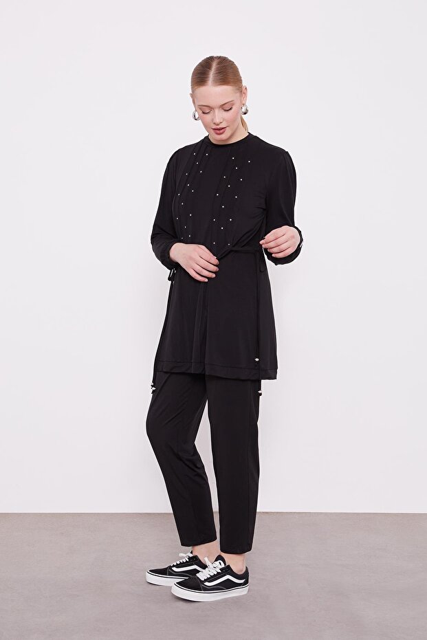 Black Sports Suit with Rope Ties on the Sides