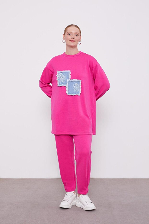 Fuchsia Denim Detailed Sport Suit