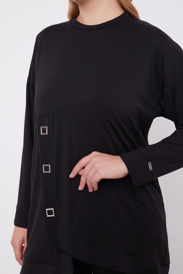 طقم مكون من قطعتين باللون الأسود غير المتماثل - 6