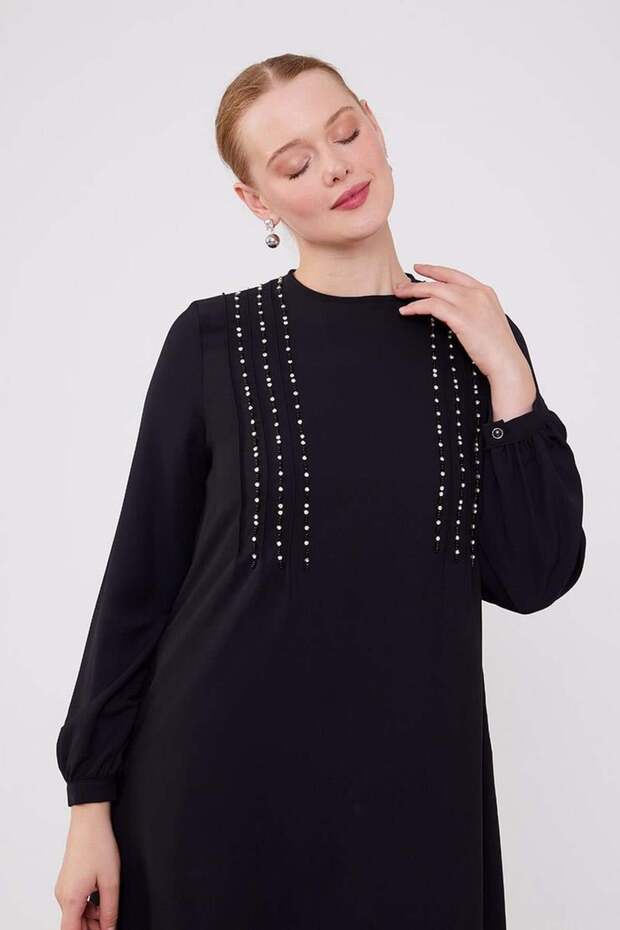 Black Beaded Tunic Suit - 4