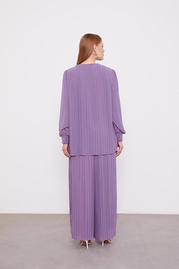 Lila Piliseli Şifon İkili Takım - 7