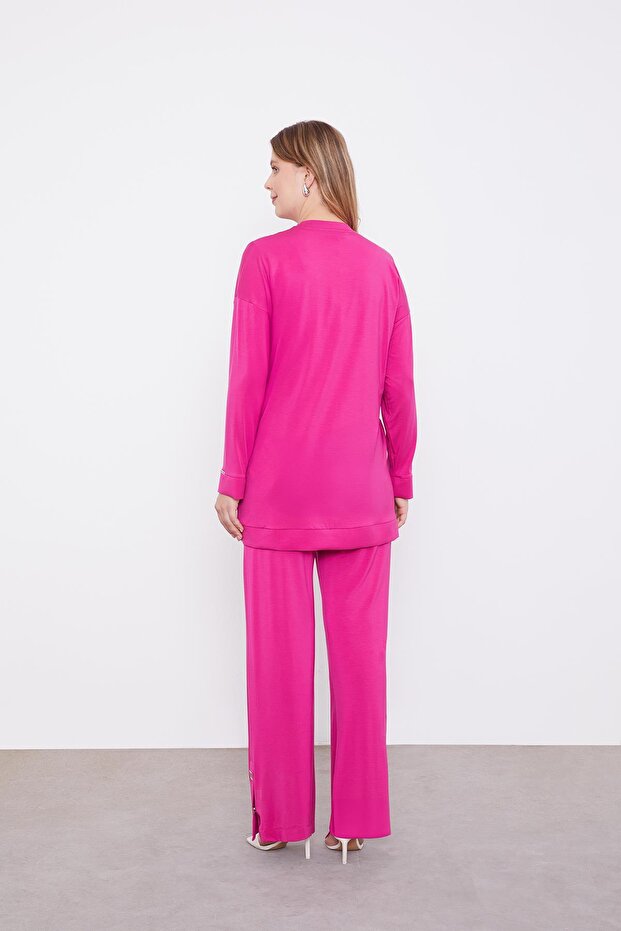 طقم مزدوج قطع غير متماثل باللون الفوشيا - 6