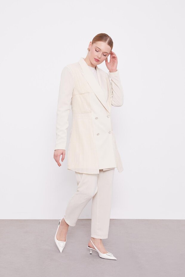 مجموعة سترة شيفون ذات طيات حجرية - 1