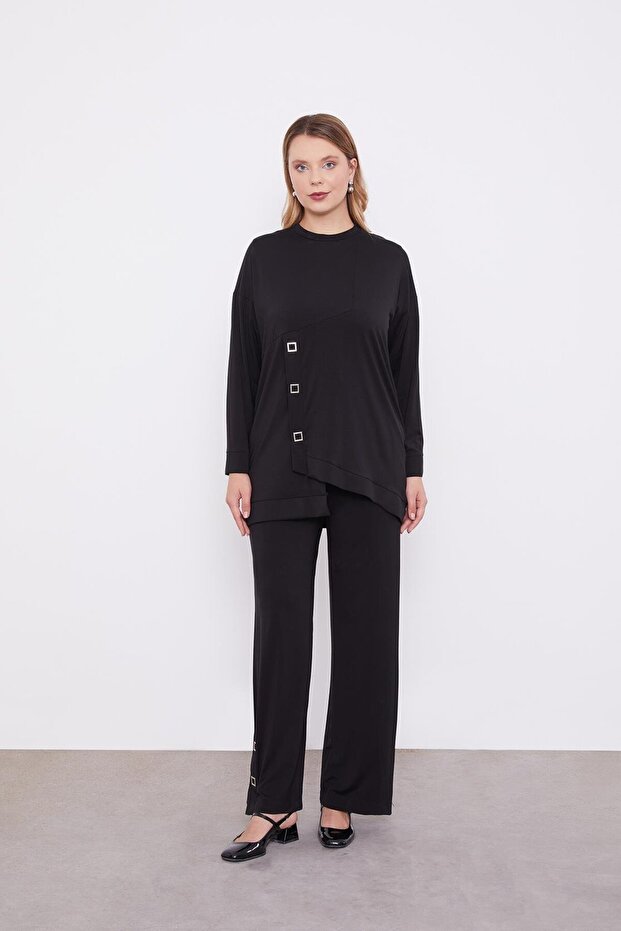 طقم مكون من قطعتين باللون الأسود غير المتماثل - 1