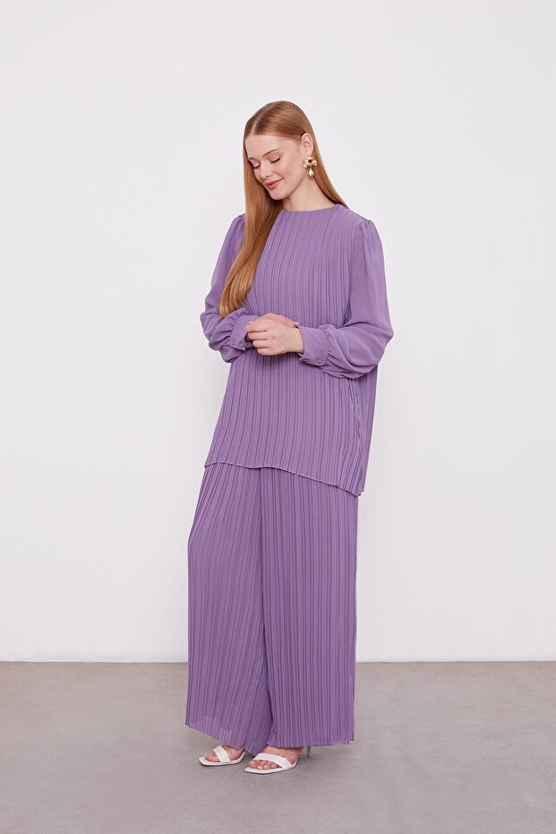 Lila Piliseli Şifon İkili Takım - 2