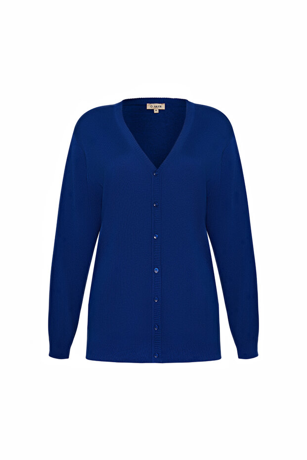 V Yaka Düğmeli Triko Hırka - 1