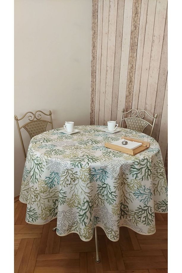 Yuvarlak,mercan desenli,duck (SIVI İTİCİ ,LEKE TUTMAZ) kumaş,masa örtüsü - 8