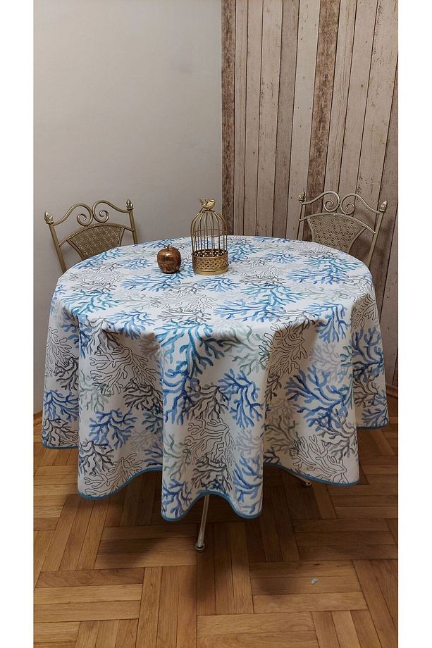 Yuvarlak,mercan desenli,duck (SIVI İTİCİ ,LEKE TUTMAZ) kumaş,masa örtüsü - 4