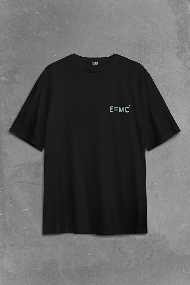 تي شيرت ألبرت أينشتاين أبيض اللون E=mc2 مطبوع من الأمام والخلف بطبعة كبيرة الحجم للجنسين