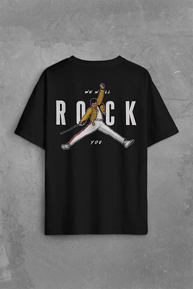 Freddie Mercury We Will Rock You Queen We Are The Champions Back Front Printed Oversize T-Shirt Unisex T