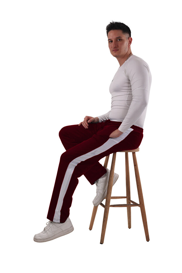 Men's Side White Burgundy Sweatpants (with Large Size Option)