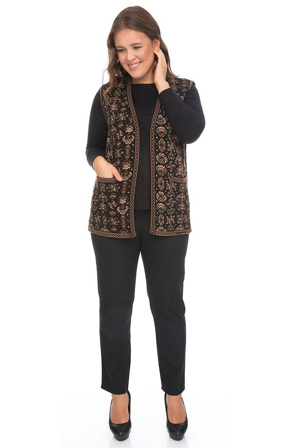 Kadın Gümüş Çiçek Desenli Cepli Kilim Yelek - 3