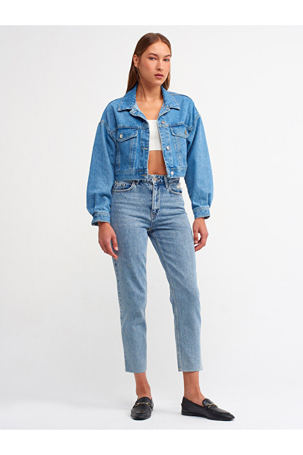 4091 Model - Cut-Out Blue Mom Trousers