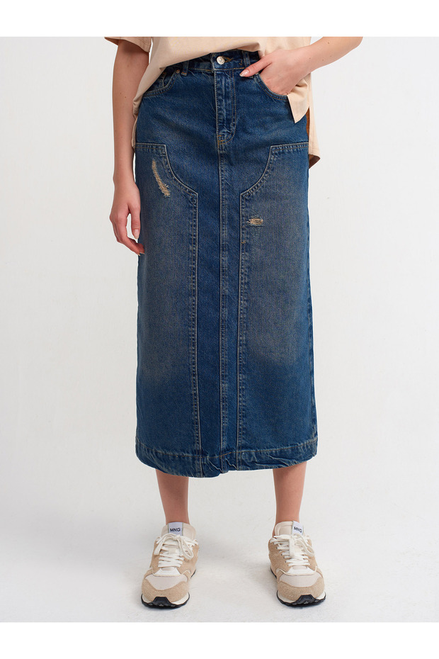 80559 Önü Parçalı Uzun Etek-tint - 3