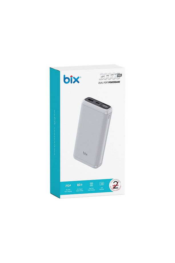 20000mah Usb-a 22.5w Ve Type-c Pd 20w Çift Çıkışlı Led Ekranlı Powerbank Beyaz - 5