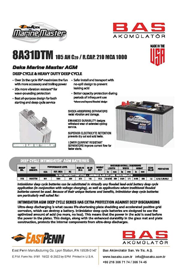 8A31DTM 12V 105 AH AGM AKÜ