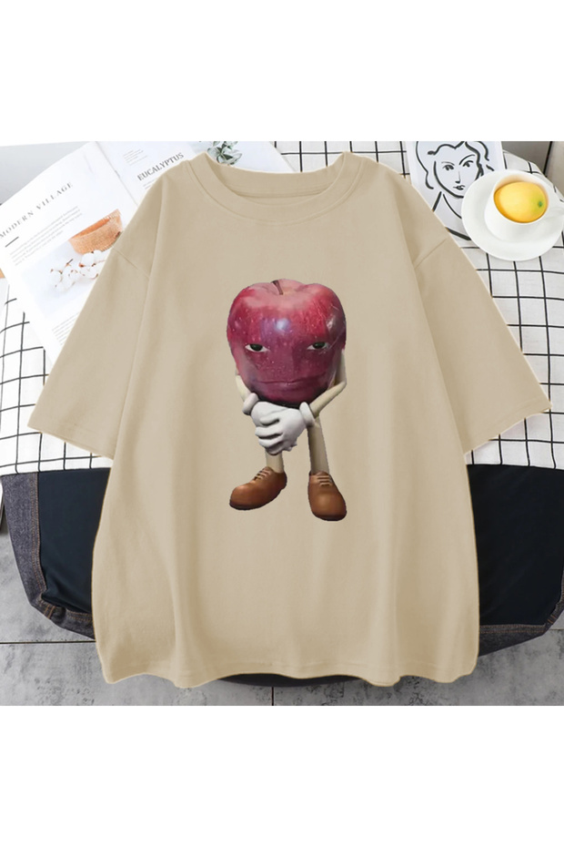 Vintage Apple Design Graphic t Shirt Men Women Funny Y2K T-Shirt Hip Hop Streewear 100% Pam