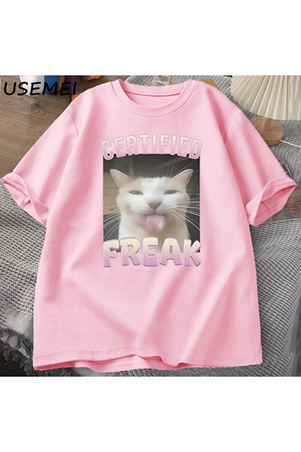 Certified Freak Funny Cat Meme T-Shirt Man Short Sleeve T-Shirt Men Tshirt Men Clothes
