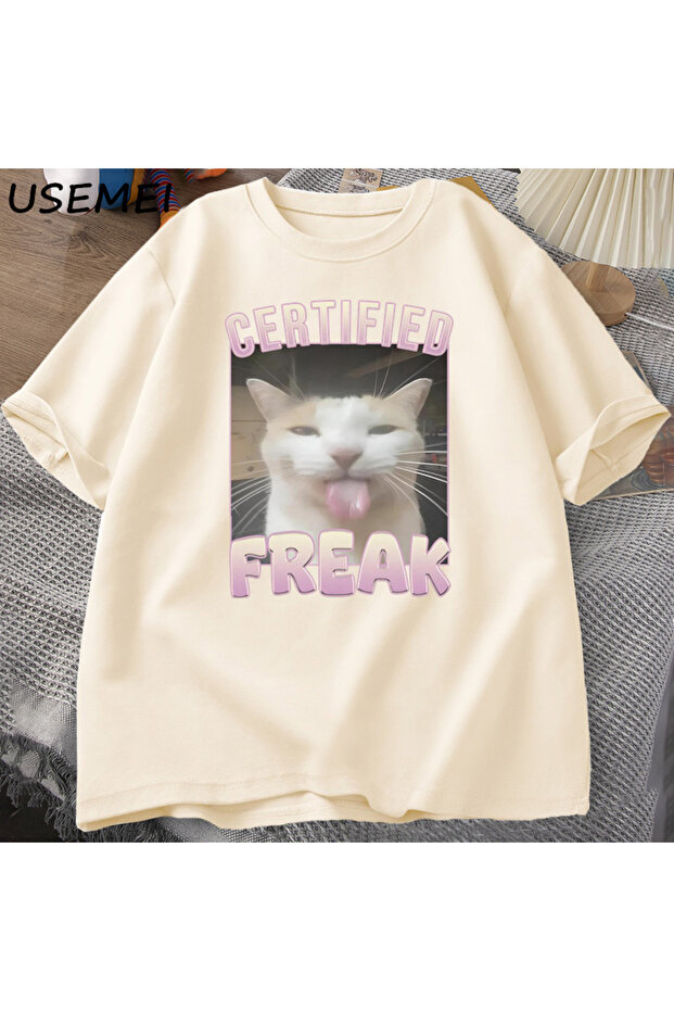 Certified Freak Funny Cat Meme T-Shirt Man Short Sleeve T-Shirt Men Tshirt Men Clothes